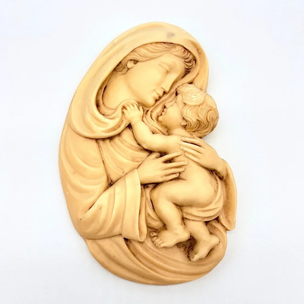Vintage Madonna and Child Wall Plaque Italian Religious Art Relief Sculpture